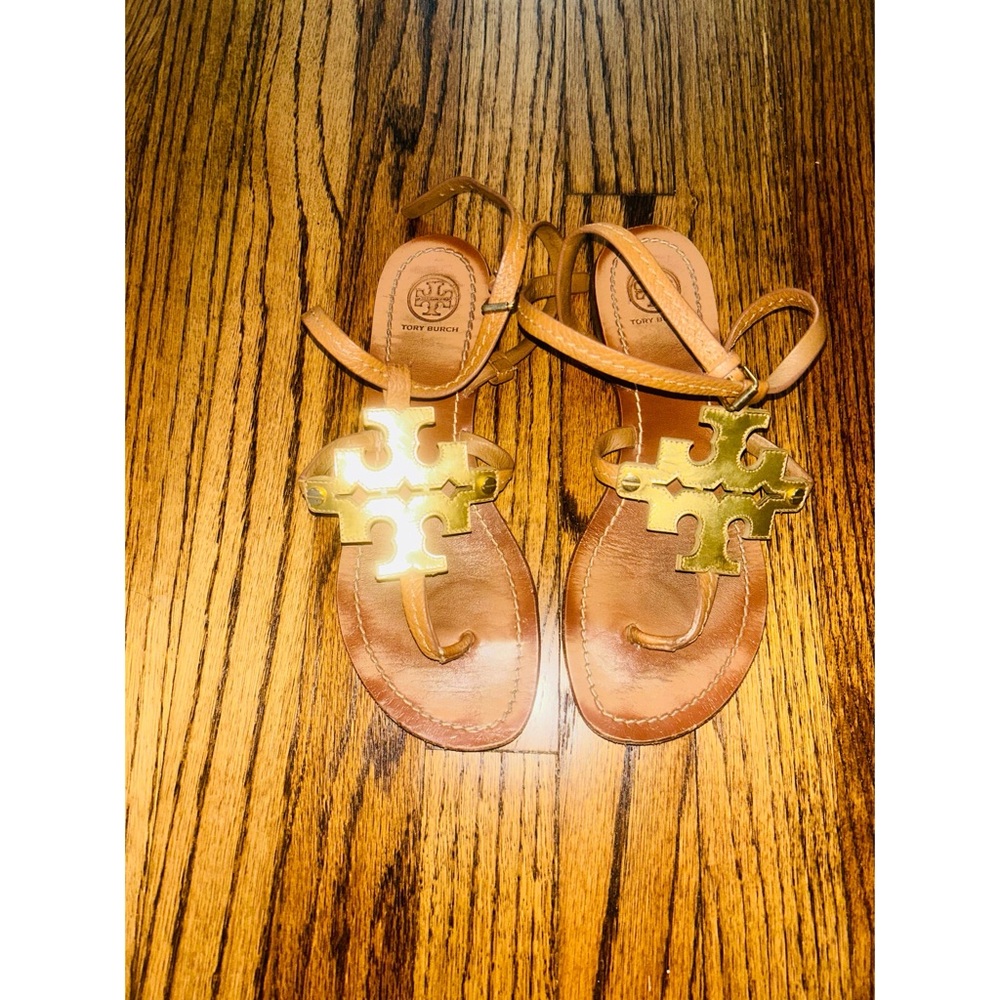 Tory Burch Leather Chandler Gladiator Sandals Ankle Strap Brown Gold 6.5